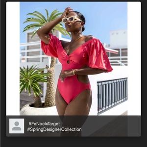 Fe Noel x Target fuschia puff sleeve cut out med coverage one piece large